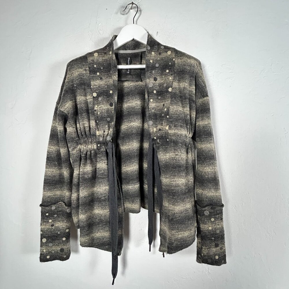 Gershon Bram Womens Striped Tie-Waist Knit Cardigan Sweater Jacket Small Gray